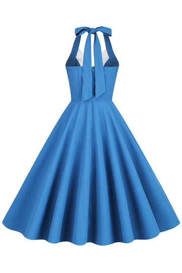 1950s Vestido Azul Halter A-Line